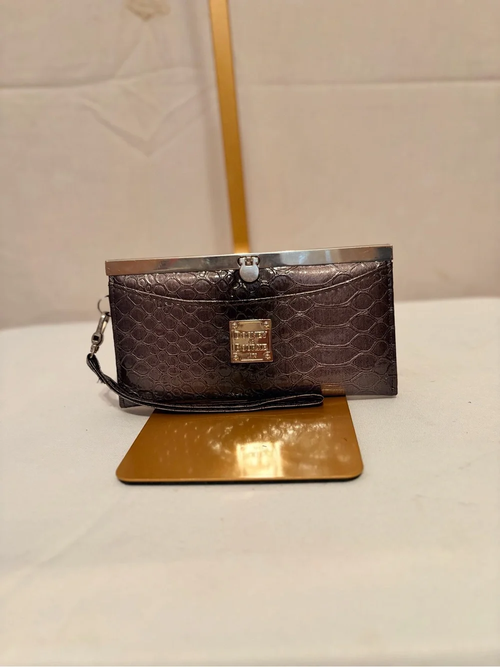 Dooney & Bourke Metallic Silver Croc-Embossed Wristlet